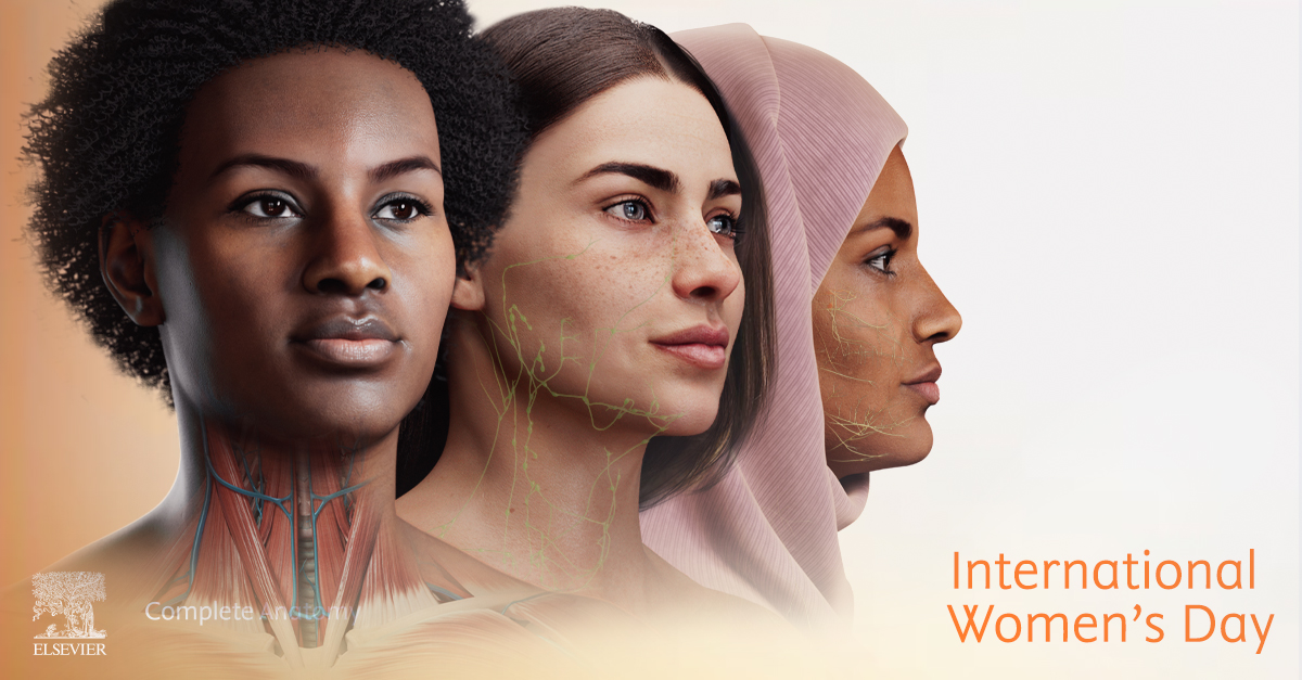 Image of the faces of three diverse Complete Anatomy female models in celebration of International Women’s Day